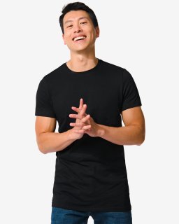 HEMA Heren T-shirt Regular Fit O-hals Extra Lang - 2 Stuks Zwart (zwart)