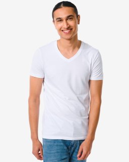 HEMA Heren T-shirt Slim Fit V-hals Bamboe Wit (wit)